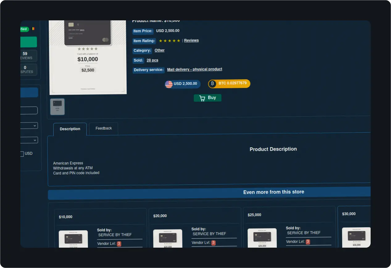 Carding marketplace interface with service pricing